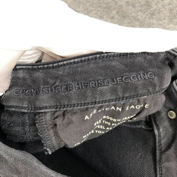 American Eagle Curvy Super Hi-Rise Jegging Women 10 Short Black Destroyed Soft - Picture 10 of 11
